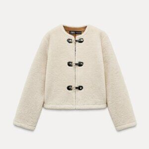 Zara FAUX FUR JACKET WITH FIREMAN CLASP